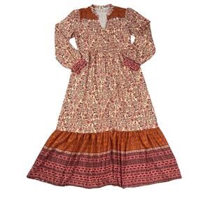 Floral Maxi Dress with Orange and Pink Accents